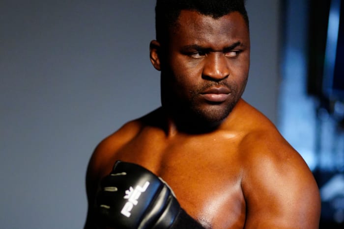 Francis Ngannou poses for an action shot in his first piece of work for the PFL.